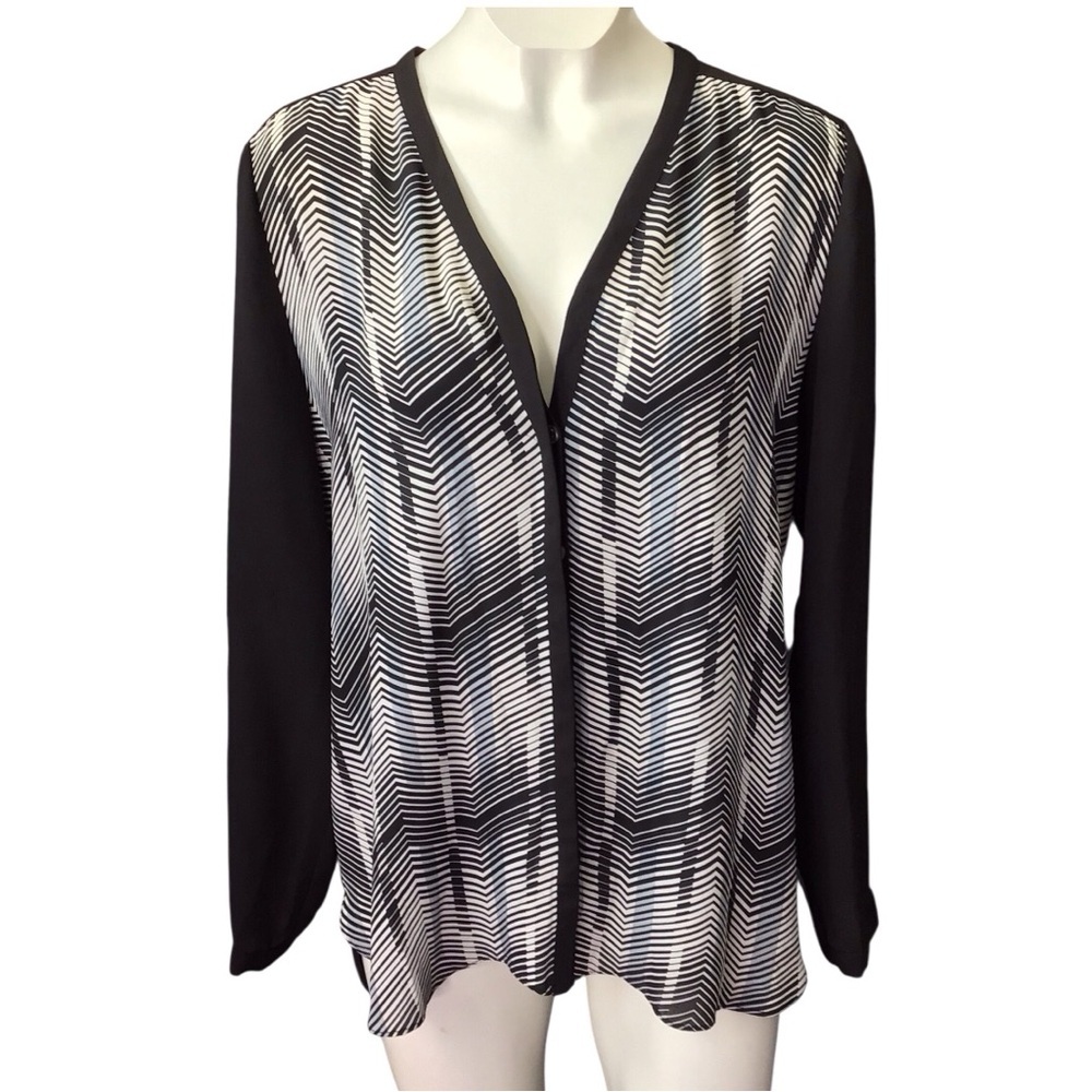 Vintage Tracy M Black and White Chevron Blouse size Large